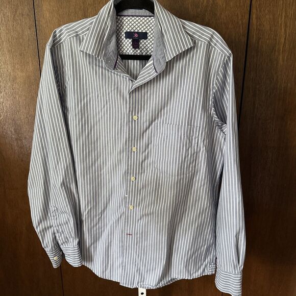 Egara Cloud Blue/white Stripes LONG SLEEVE SHIRT L 16/16.5 Pocket Men's - Picture 1 of 5